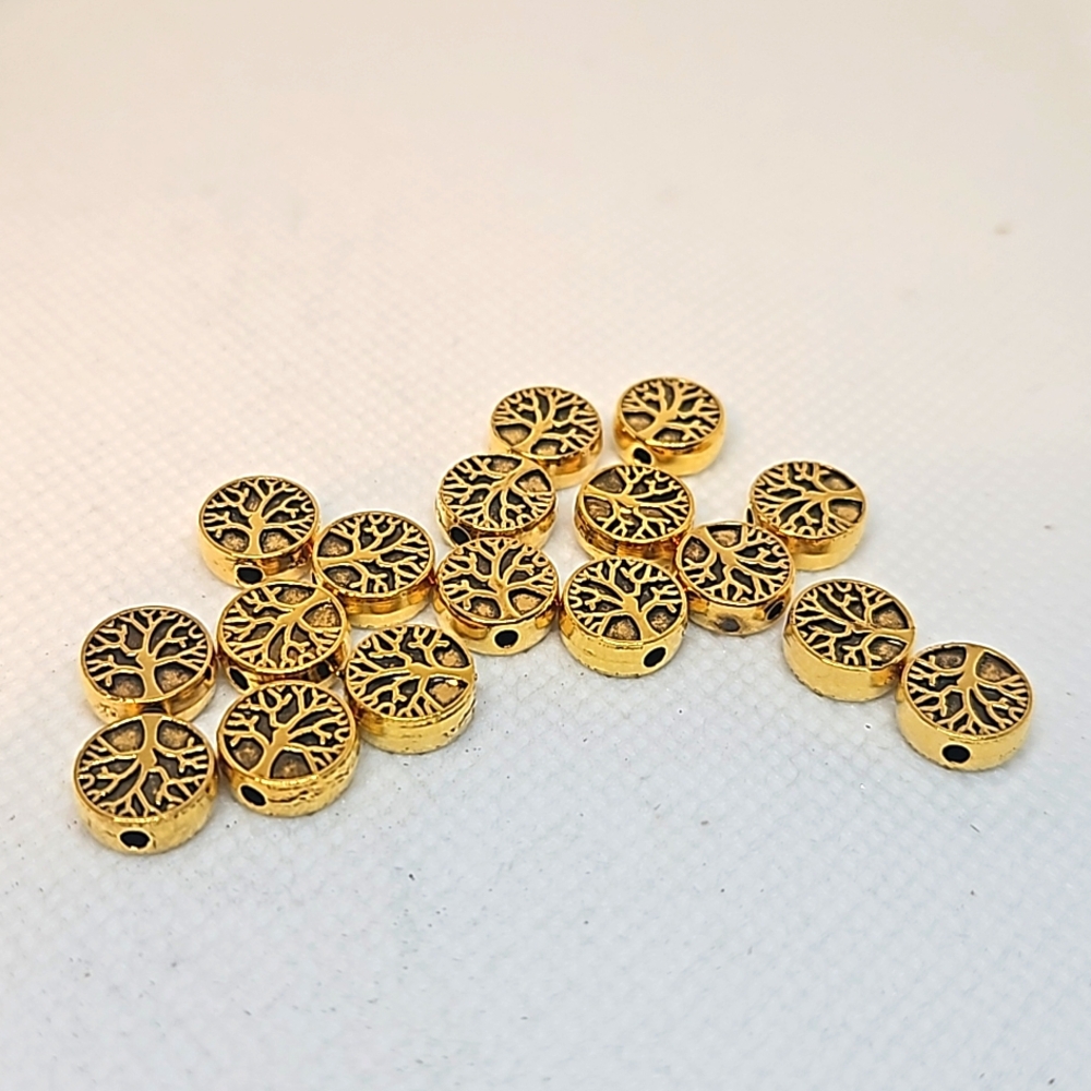 Tree of Life Metal Beads in Antique Gold. 20 Beads. 9mm